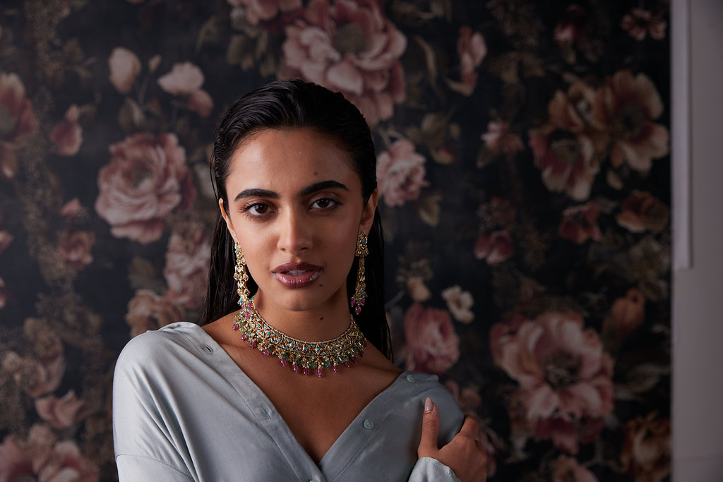 Firoza Necklace with Pokhraj Stone