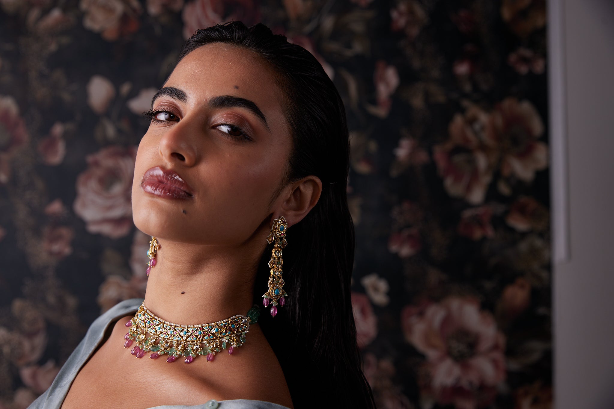 Firoza Necklace with Pokhraj Stone