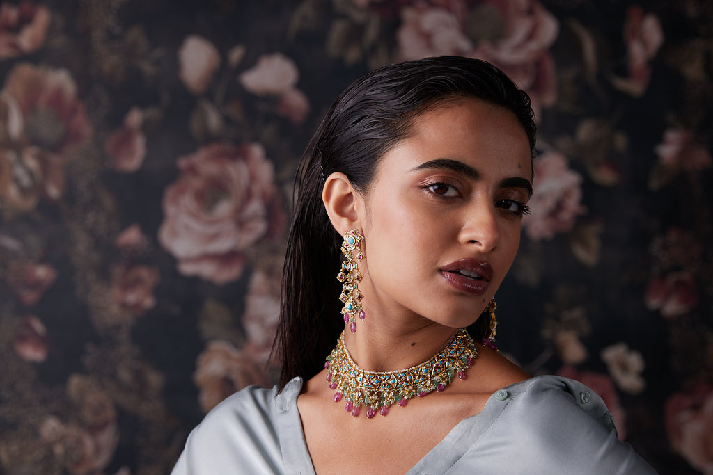 Firoza Necklace with Pokhraj Stone