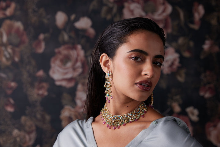 Firoza Necklace with Pokhraj Stone